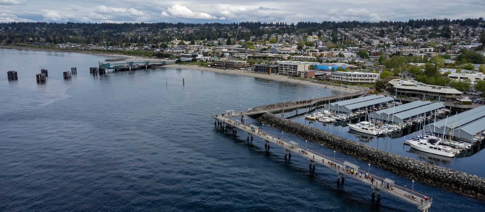 Aerial view of downtown Edmonds and the marina